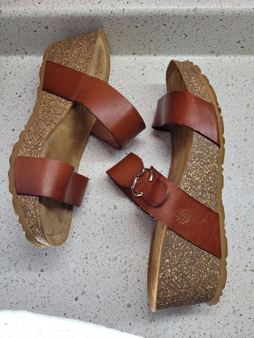 Yokono Leather Wedge Sandals, Cognac/Tan, Size EU 40/US  9 - 9.5 Made in Spain